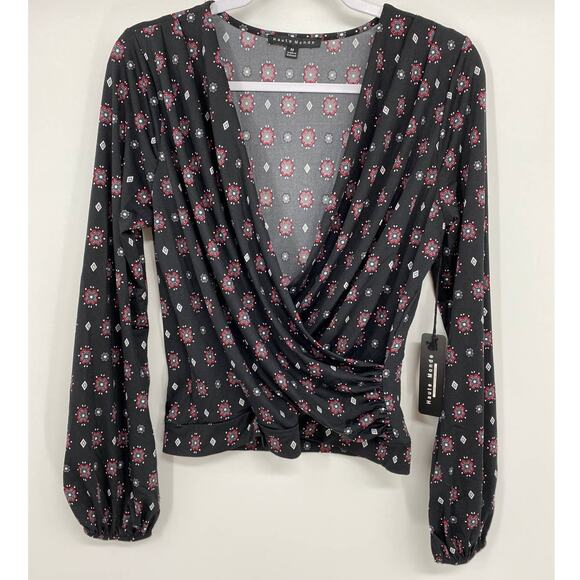 Haute Monde Womens Black Red Vneck Long Sleeve Blouse Top Shirt NEW Size Medium - Picture 9 of 10